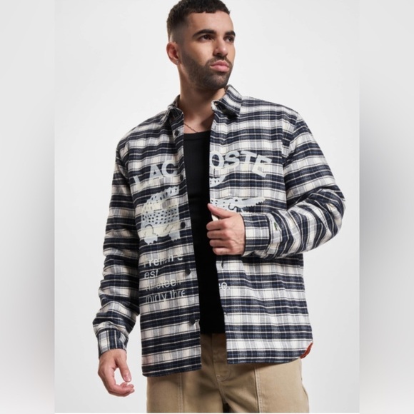 Unisex Lacoste Branded Check Print Overshirt - Picture 4 of 8